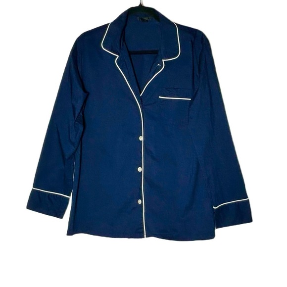 J. Crew Cotton Sleep Shirt with Chest Pocket, Navy with White Piping, Size S - Picture 3 of 13